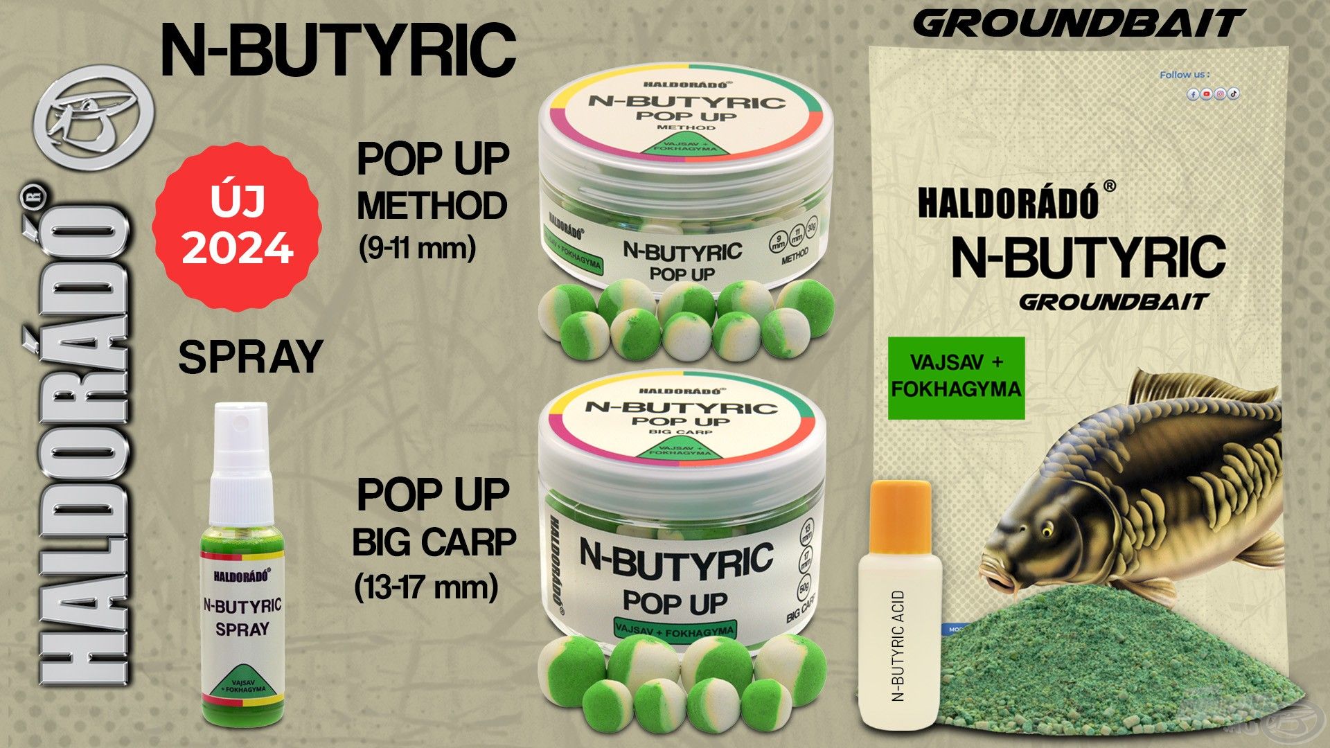 Az N-Butyric Groundbait, Pop Up Method, Big Carp és Spray termékcsaládok 2024-es újdonsága a Vajsav + Fokhagyma