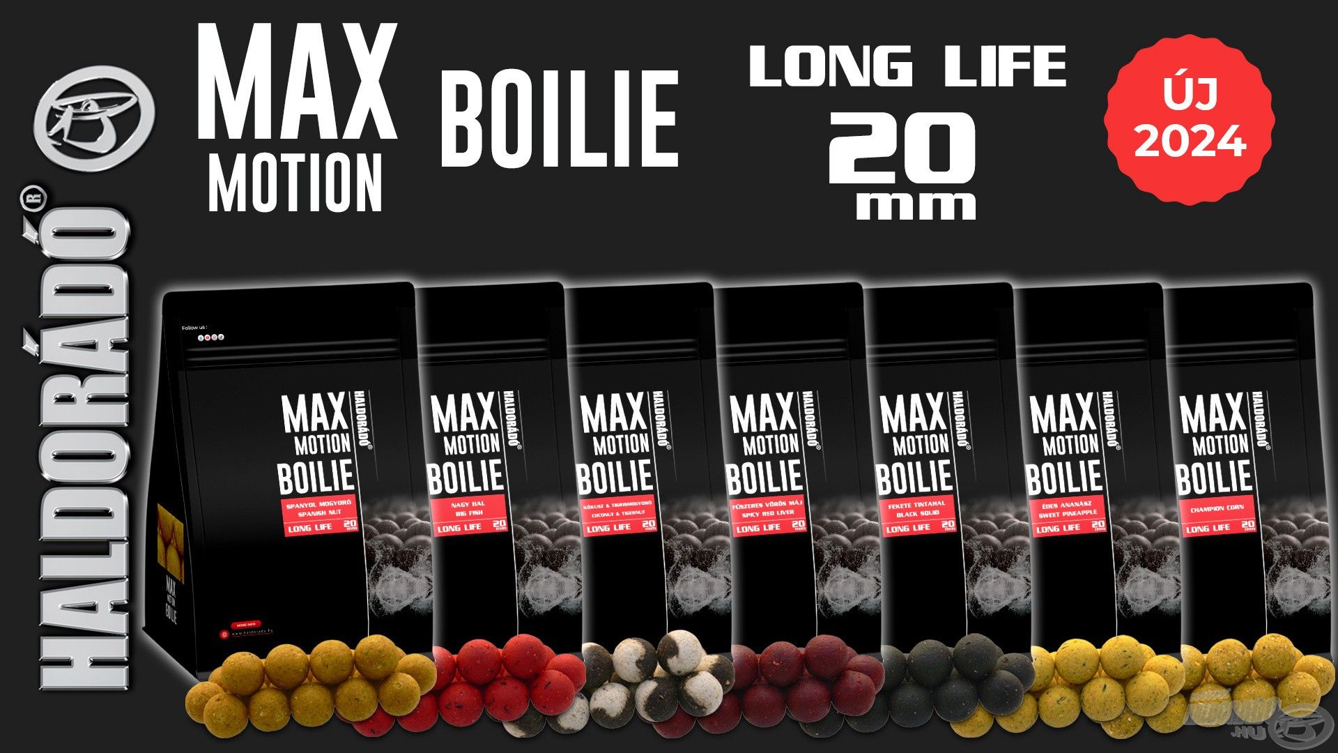 A MAX MOTION Boilie Long Life termékek prémium minőségű, etetésre és csalizásra egyaránt alkalmas bojlik „Long Life”, azaz a hosszú életű változatban. Íme, a 20 mm-es változat…