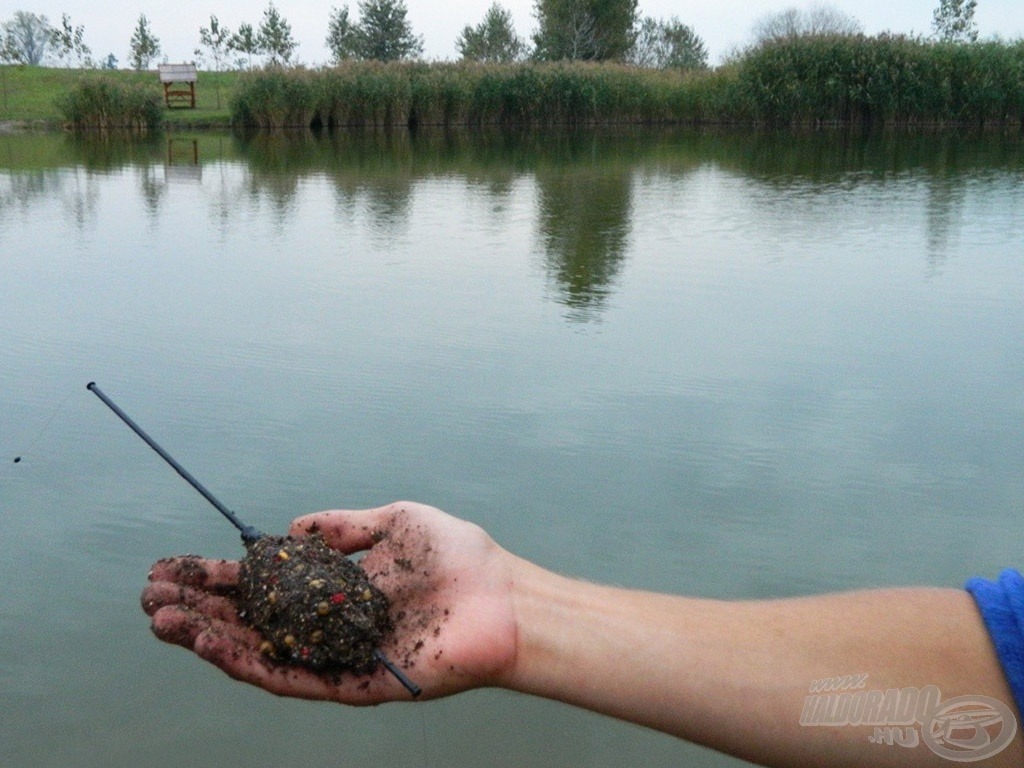 Így nézett ki az alapozásra szánt kész keverék. A Pellet Feeder kosár kiváló eszköz a pontos etetés kialakításához. 7 dobás képezte a reggeli etetésem