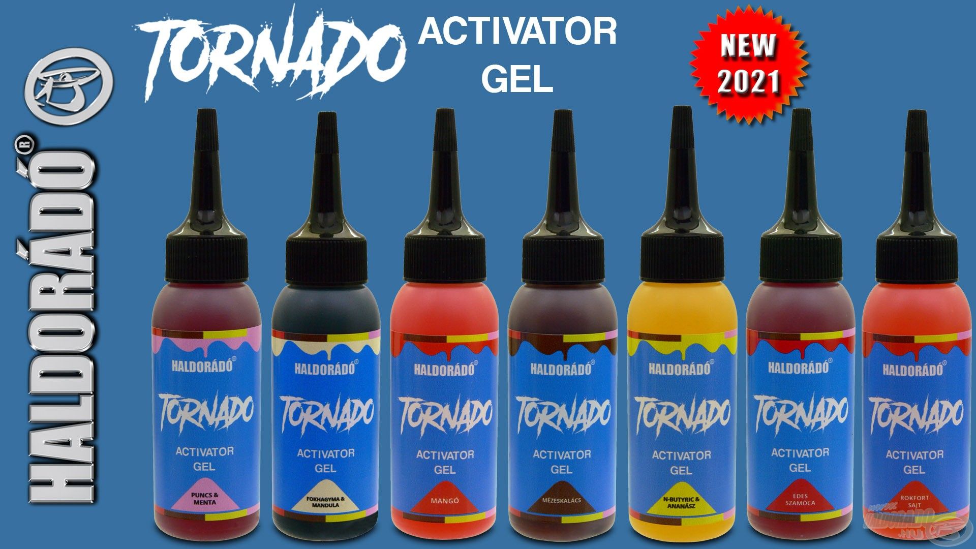 A Tornado csalikkal megegyező ízekben és színekben elérhető a Tornado Activator Gel, amely nagy sűrűségű, jól tapadó, kapásfokozó adalékanyag