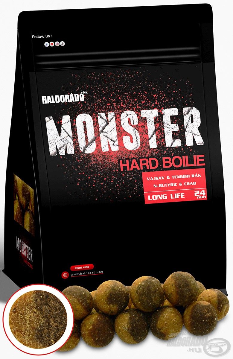 A MONSTER Hard Boilie 24+ termékcsalád minden tagja nagyon magas beltartalmi értékkel rendelkezik