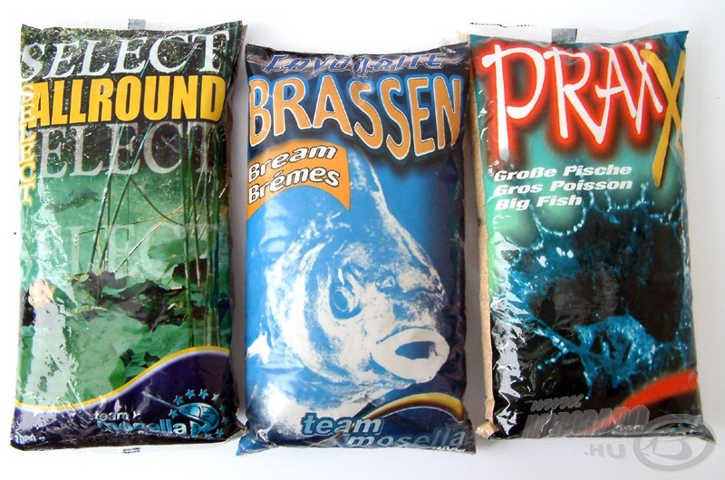 Dévérkeszegnek: 1 kg Mosella Select Allround, 1 kg Mosella Praxx, 0,5 kg Mosella Favourite Brassen