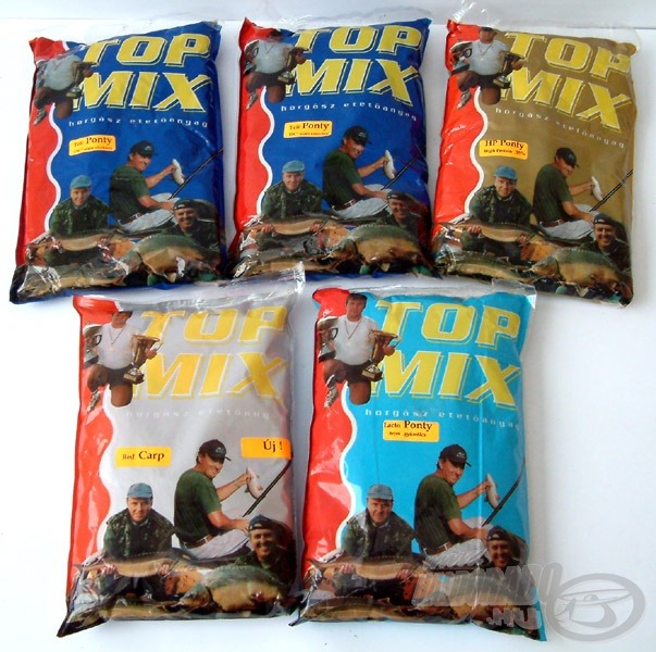 Pontynak: 2 kg Top Mix Téli Ponty, 1 kg Top Mix Red Carp, 0,5 kg Top Mix Lacto Ponty, 0,5 kg Top Mix HP Ponty