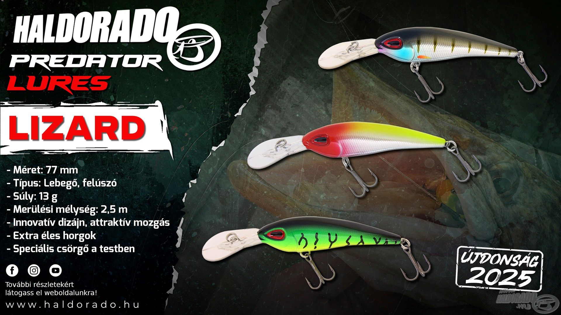 Íme, a három tagot számláló, felúszó típusú Haldorádó Predator Lures Lizard wobbler család!