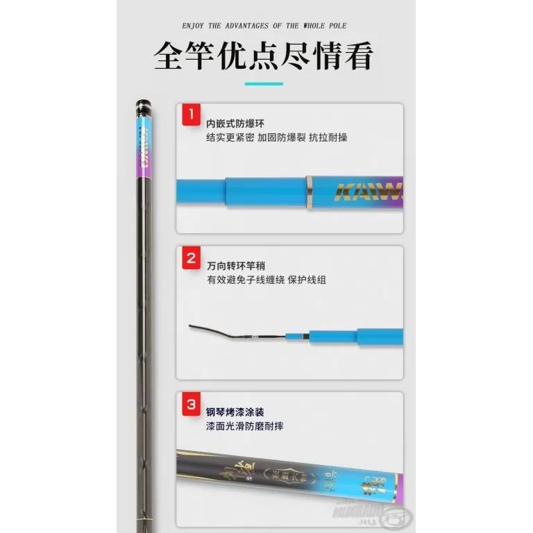 KAIWO Cápa-szúrás 6,3 m LE - pillekönnyű és erős spiccbot maximum 20 kg-os halakig / 12